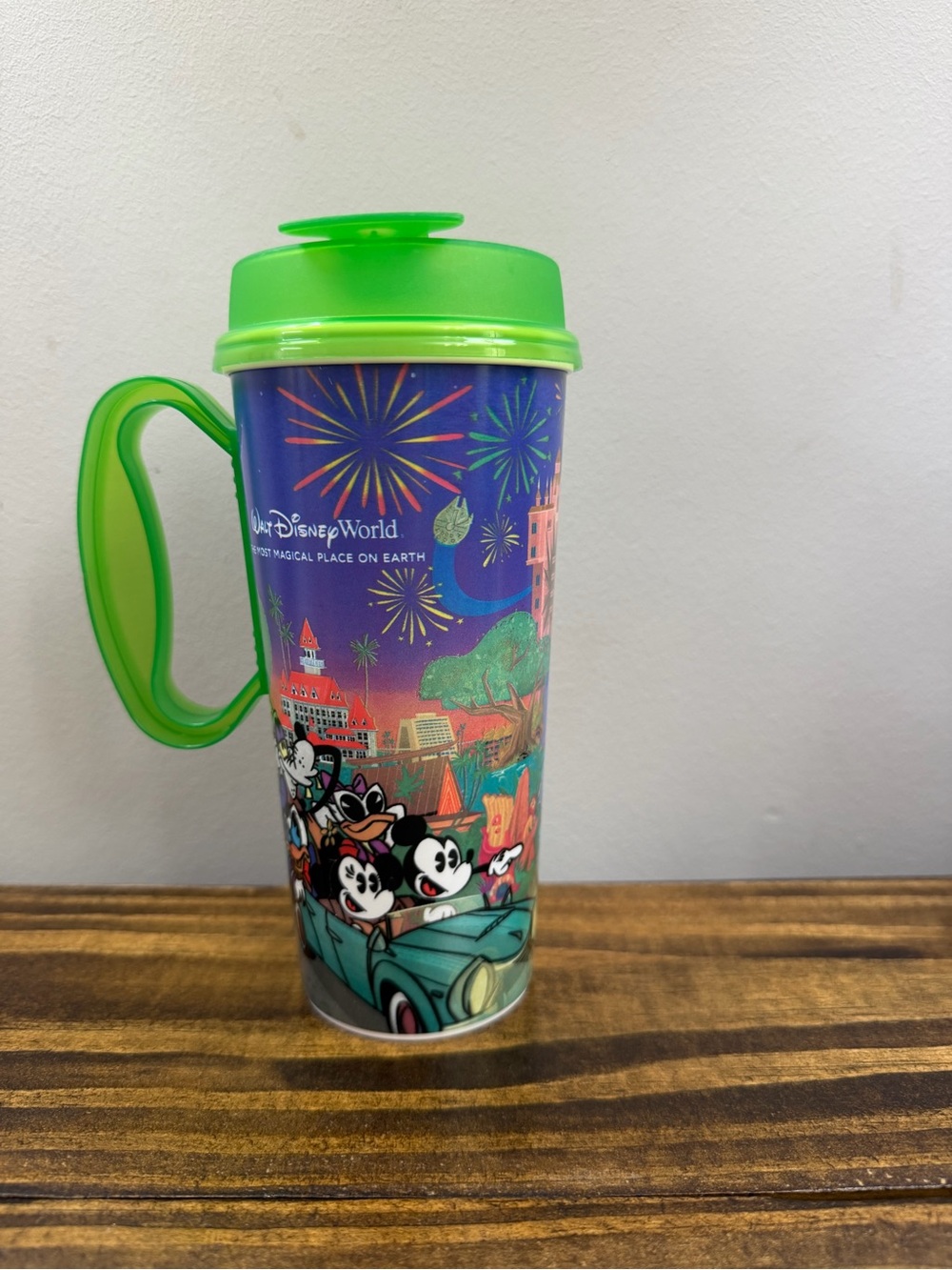Disney Purple Scenic Travel Tumbler with Bright Green Lid & Handle